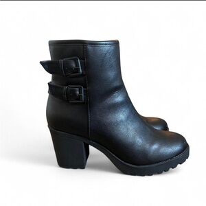 MIA Kiley Black Heeled Ankle Boots with Buckle Detail